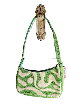 Handcrafted In India Beaded Purse Green Swirl NWT